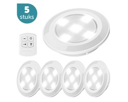 Led Verlichting op Batterij (5 stuks) - Spotjes Lichtjes - Draadloze LED lamp - Inclusief Afstandsbediening - Licht Spotjes op Batterijen met Dimmer en Timer - 30 Lumen per Lamp met 3 Lichtstanden