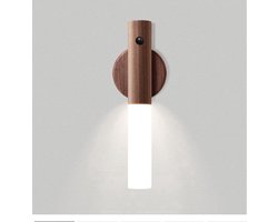 LED wandlamp met bewegingssensor – Draadloos Nachtlampje – USB Oplaadbare lamp – Bedlamp - Nachtlamp – Muurlamp - Wandlamp binnen – schroefloos – Houten lamp – Nachtsensor – Woonkamer - Slaapkamer – wandlamp oplaadbaar
