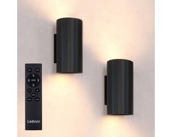 Ledvion - 2x USB Oplaadbare Wandlamp met Afstandsbediening - Zwart - Draadloos - Dimbaar - 2700K - Binnen & Buiten - 4400 mAh - Rond