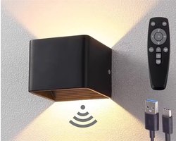 Livista LED Wandlamp – Oplaadbaar – USB-C Opladen – Met Sensor & Afstandsbediening – 3 Lichtkleuren – 5W – Aluminium Lamp – Zwart