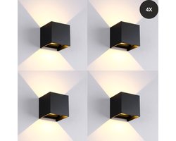 Livista® - LED Waterdichte Wandlamp Set van 4 - 12W - Verstelbare Lichthoek - Vierkant Design - Aansluiten op netstroom vereist - Voor Binnen/Buiten Gebruik - Moderne Zwarte Wandlamp voor Woonkamer, Slaapkamer en Meer