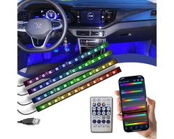 Lucion® Auto led verlichting RGBIC met autolader| 12V/5V | Auto interieur verlichting | sfeerverlichting auto | vrachtwagen accesoires | auto accessories interieur verlichting | Auto verlichting | Led strip auto | Met App en afstandsbediening