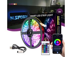 Lucion® Led light strip 2 meter - Led strip USB - TV backlight - TV Led - Led light strip - Licht strip - Gaming accesoires - Bluetooth verlichting te bedienen via telefoon en afstandsbediening - TV led strip USB
