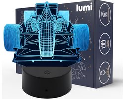 Lumi 3D Lamp - 16 kleuren - F1 Auto - Race Auto - Max Verstappen - LED Illusie - Bureaulamp - Nachtlampje - Sfeerlamp - Dimbaar - USB of Batterijen - Afstandsbediening - Cadeau voor jongens - Kinderen