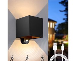 Luminize Oplaadbare buitenlamp met bewegingssensor - Aluminium - Draadloze wandlamp usb oplaadbaar - Tuinverlichting