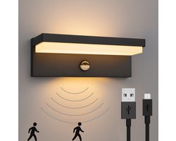 Luminize oplaadbare buitenlamp met bewegingssensor - solar en USB oplaadbaar - draadloos - dag en nachtsensor - zwart