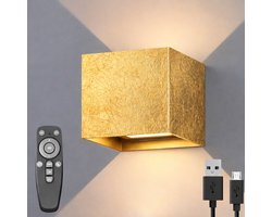 Luminize Oplaadbare wandlamp met Afstandsbediening - Dimbaar - Nachtlampje - Draadloos - Wandlamp Op batterijen accu - Goud