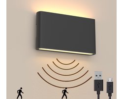 Luminize Oplaadbare wandlamp op accu draadloos - met bewegingssensor - aluminium - 2700K - 18x9cm - met batterijen indicator