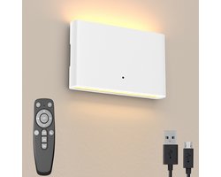 Luminize Oplaadbare wandlamp op batterijen - Draadloos & Dimbaar - Met afstandbediening - 18x9cm - 2700K - Wandlamp op accu - Wit