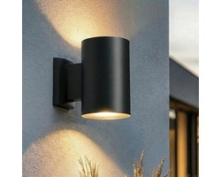 Luminize solar tuinverlichting op zonne-energie - solar buitenlamp cilinder met dag- en nachtsensor - wandlamp buiten - up en down - 10,8 cm - IP54 - zwart