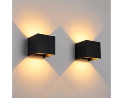 Luminize Buitenlamp 2 stuks - Wandlamp buiten - Kubus wandlamp - Up en down light - 2700K warm licht - 12W - 1200 lumen - IP54 - LED - Zwart