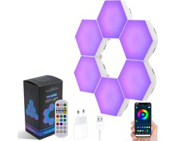 Luumuu® Hexagon LED – Wandlamp Binnen Met Snoer - Smart Gaming Accessoires – Muur Verlichting voor Binnen – Wall Light Panels - Sfeerlamp - 6 Panelen - 16 Miljoen Kleuren - Via App Bedienbaar