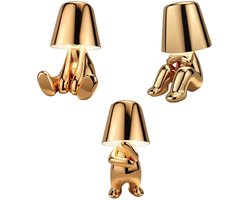 Luxus Bins Brother Tafellamp - Goud - Set van 3 - Decoratieve Tafellamp - Tafellamp slaapkamer - Draadloos - Dimbaar