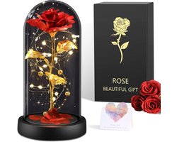 Lzwintrading Eeuwige Roos - Valentijn Cadeautje voor Haar - Roos in Stolp - Longlife Rozen met LED - Moederdag Cadeautje - Kerstcadeau - Verjaardag Cadeau Vrouw - Kunstbloemen Buiten - Geschenkset - Decoratie Bruiloft - Housewarming
