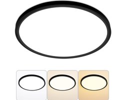Lzwintrading - LED Plafondlamp 24W - Plafondlampen met 3 Kleurtemperatuur - Badkamerlamp - Plafond Lamp - Paneel 3000K-6500K voor Badkamer Slaapkamer Kinderkamer Woonkamer Rond Zwart - Ø30cm - Plafonniere