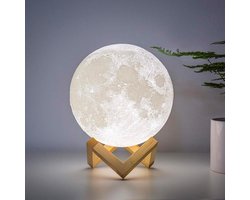 Maanlamp - Maan lamp - Maanlampje - Nachtlamp - 15 cm - 3D geprint - 16 kleuren - Schoencadeautjes sinterklaas - draadloos - Dimbaar - Met afstandsbediening - Verbeterd model - Grote batterij - Mobstore