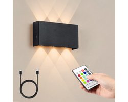 MAXXILED® Wandlamp Oplaadbaar - Met RGB Kleuren - Wandlamp Binnen - Wandlamp Binnen Woonkamer - Wandlamp Slaapkamer - Muurlamp Woonkamer - USB Oplaadbaar - Oplaadbare Wandlamp - Afstandsbediening - Zwart