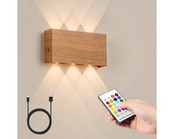 MAXXILED® Wandlamp Oplaadbaar - Met RGB Kleuren - Wandlamp Binnen - Wandlamp Binnen Woonkamer - Wandlamp Slaapkamer - Muurlamp Woonkamer - USB Oplaadbaar - Oplaadbare Wandlamp - Afstandsbediening - Lichtbruin