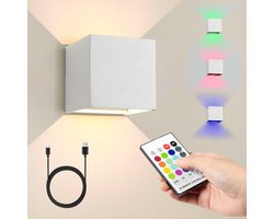 MAXXILED® Wandlamp Oplaadbaar - RGB Kleuren - Wandlamp Binnen - Wandlamp Binnen Woonkamer - Wandlamp Slaapkamer - Muurlamp Woonkamer - USB Oplaadbaar - Oplaadbare Wandlamp - Afstandsbediening - Wit