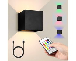 MAXXILED® Wandlamp Oplaadbaar - RGB Kleuren - Wandlamp Binnen - Wandlamp Binnen Woonkamer - Wandlamp Slaapkamer - Muurlamp Woonkamer - USB Oplaadbaar - Oplaadbare Wandlamp - Afstandsbediening - Zwart