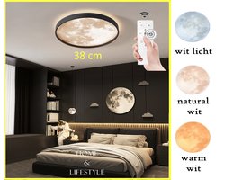 Moderne Maan Led Plafondlamp - Dimbare - Glans - Maanlamp - Woonkamer - Slaapkamer - afstandsbediening - Plafond licht - 38CM - Zwart