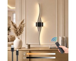 MUPOO Draadloze Wandlamp Binnen Oplaadbaar (1 Stuk)-Timer & Geheugenfunctie -Nachtlichtmodus &Dimbaar- Afstandsbediening- Wandlampen voor Woonkamer & Slaapkamer-verlichting voor Trap&Gang -zwart