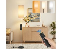 MUPOO Scandinavisch Vloerlamp met Magnetische Afstandsbediening - Hoeklamp Ruimtebesparend - Timer & Nachtlichtmodus - Dimbare Staande Lamp met Linnen Kap - Inclusief Lamp - voor Woonkamer & Slaapkamer -160cm