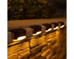 Muurlamp Solar 4 Stuks Zwart • Buitenverlichting Solar • Waterdicht • Muurverlichting • Padverlichting • Tuinverlichting op Zonne-Energie • Warm Wit Licht • Buitenlamp Solar • Buitenverlichting