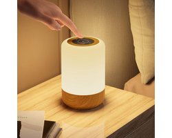 Nachtkastje Lamp - Lamp voor Nachtkastje Led bedlampje met aanraakfunctie dimbaar - oplaadbare batterij - 8 kleuren - 3 modi - USB kabel - timerfunctie - slaapkamer - woonkamer - houtnerf