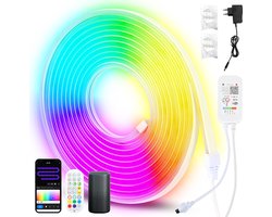 Neon LED Strip RGBIC 5 Meter - 3535 Light strip IP65 Voor Buiten LED Verlichting- Met App En Afstandsbediening - Smart LED-strip - Volledig Dimbaar - Compatible met Google Home, Amazon Alexa En Siri