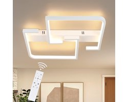 NETTLIFE Plafondlamp LED - vierkant - Wit - 42cm - 2-Lichts - 3000-6500K Dimbaar - Moderne Slaapkamerverlichting - Metaal - voor Keuken | Woonkamer | Hotel - 35W