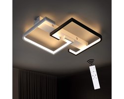 NETTLIFE Plafondlamp LED - vierkant - Wit en Zwart - 41cm - 2-Lichts - 3000-6500K Dimbaar - Moderne Slaapkamerverlichting - Metaal - voor Keuken | Woonkamer | Hotel - 35W