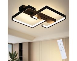 NETTLIFE Plafondlamp LED - vierkant - zwart - 35W - dimbaar met afstandsbediening - voor eettafel | kantoor | hal | woonkamer | slaapkamer