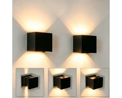 NETTLIFE Wandlamp - Set van 2 Stuks - LED Wandlampen - H 10cm - Zwart Buitenlamp - Modern - 3000K warm wit licht - 5W - IP65 Wandverlichting - Up Down light binnen & buiten Wandverlichting - voor Tuin | Slaapkamer | Woonkamer | Hal