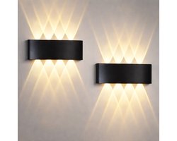 NETTLIFE Wandlamp - Set van 2 Stuks - LED Wandlampen - Zwart Buitenlamp - Modern - 3000K warm wit licht - 7W - IP65 - Up Down light binnen & buiten Wandverlichting - B 22cm - voor Tuin | Slaapkamer | Woonkamer | Hal
