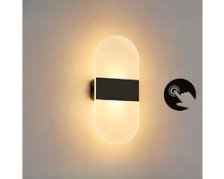 Oplaadbaar Dimbaar LED Wandlamp Binnen - Zonder Boren & Stroom - Touch Control - Op Accu - Binnen Woonkamer Leeslamp Hotel Lamp, Nachtlamp - Muur Decoratie Verlichting - Zwart Ovaal