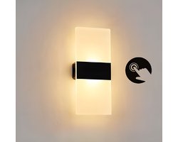 Oplaadbaar Dimbaar LED Wandlamp Binnen - Zonder Boren & Stroom - Touch Control - Op Accu - Binnen Woonkamer Leeslamp Hotel Lamp, Nachtlamp - Muur Decoratie Verlichting - Zwart Rechthoek