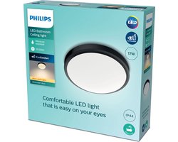 Philips Doris badkamer plafondlamp -  zwart - groot - 17 W