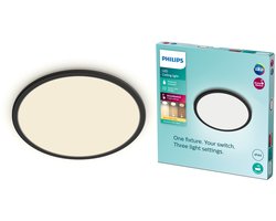 Philips SuperSlim badkamer plafondlamp - zwart - rond - 15 W