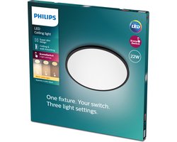 Philips SuperSlim plafondlamp - zwart - groot - warmwit licht - 22 W