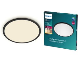 Philips Superslim plafonnière - zwart - groot - warmwit licht - 18 W