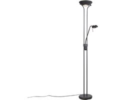 QAZQA diva - Moderne Dimbare LED Staande Uplighter | Vloerlamp | Staande Lamp met Dimmer met leeslamp - 2 lichts - H 1800 mm - Zwart - Woonkamer | Slaapkamer | Keuken