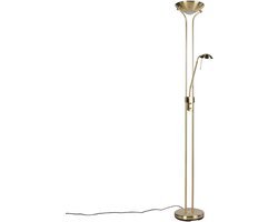 QAZQA diva - Moderne Dimbare LED Vloerlamp | Staande Lamp met Dimmer met leeslamp - 2 lichts - H 1800 mm - Goud/messing - Woonkamer | Slaapkamer | Keuken