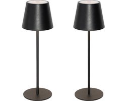 QAZQA murdock - Moderne Dimbare LED Draadloze Oplaadbare Tafellamp USB met Dimmer - 2 stuks - H 36 cm - Zwart - Buitenverlichting