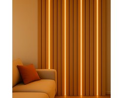 Set van 4 Zwarte LED Strips voor Akoestische Wandpanelen – 2,40 m – Warm Wit – Inclusief Adapter & Afstandsbediening