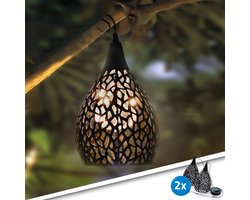 Solar hanglamp 'Saga' - Voordeelset van 2 stuks - Warm wit licht - Schemersensor - Solar tuinverlichting - Buitenlamp op zonne-energie - Zwart