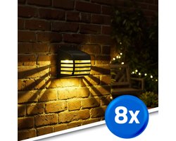 Solar wandlamp buiten 'Stripe' - Set van 8 stuks - Tuinverlichting op zonne-energie geschikt voor schutting - Zwart