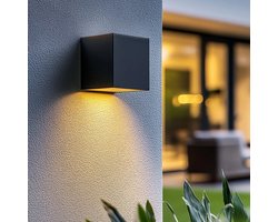 Solar wandlamp buiten 'Sven' recht - Down light - Warm wit licht - Tuinverlichting op zonne-energie geschikt voor schutting - Zwart