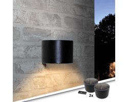 Solar wandlamp buiten 'Sven' rond - Voordeelset van 2 stuks - Down light - Warm wit licht - Tuinverlichting op zonne-energie geschikt voor schutting - Zwart