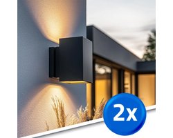 Solar wandlamp buiten 'Sverre' recht - Up down light - Voordeelset van 2 stuks - 2 lichtstanden - Tuinverlichting op zonne-energie - Zwart